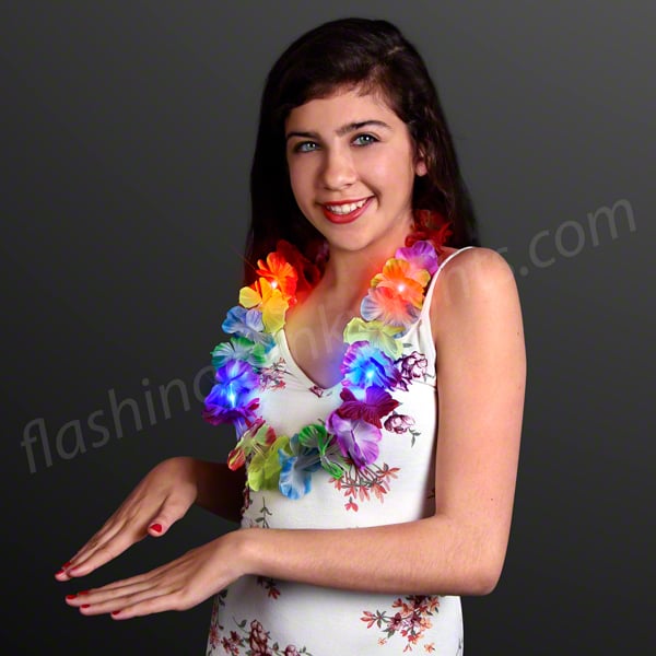 Rainbow Flower Light Up Hawaiian LED Lei FlashingBlinkyLights