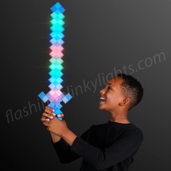 Light-Up Diamond Pixel Sword LED Motion Activated & Flashing Lights Blue 