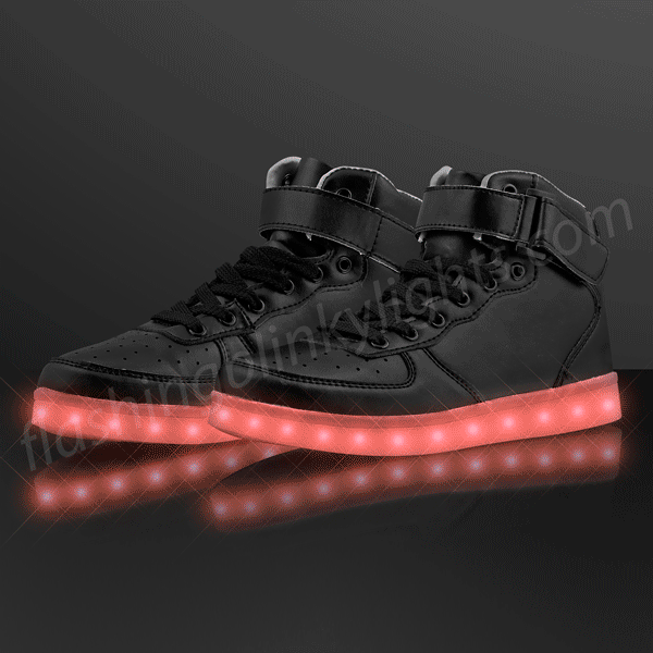 No Logo Flashing Unisex  Women Kids LED Light Up Shoes High Tops Black 002B 