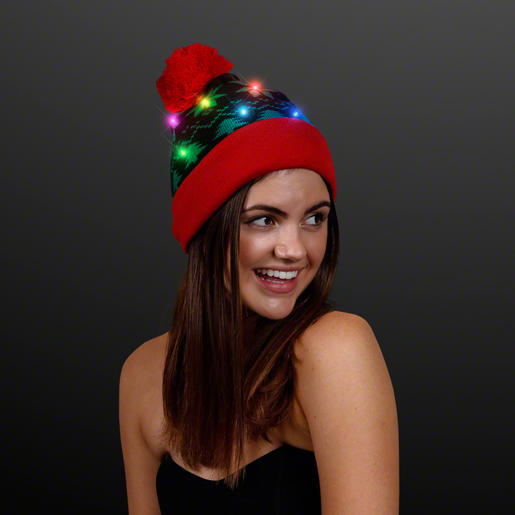 Men Women Hat 10-LED Light Up Flashing Beanie Cap Reindeer Knit Hat Christmas ZE 