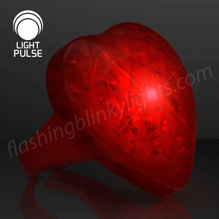 Huge Pulsing Red Heart Gem Light Up Ring 