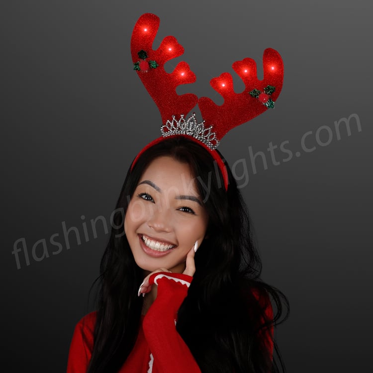 Light Up Christmas Reindeer Antlers with Tiara Lighted Headband 