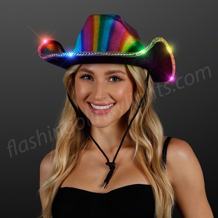 Light Up Cowboy Hat Shiny Rainbow Hat by FlashingBlinkyLights