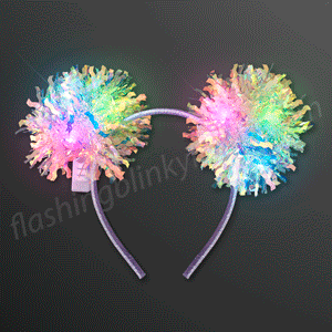 LED Crinkle Tinsel Headband, Pom Pom Ears