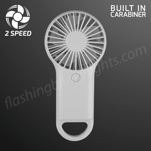 White Deluxe Mini Fan, Carabiner Clasp, Non-Light Up
